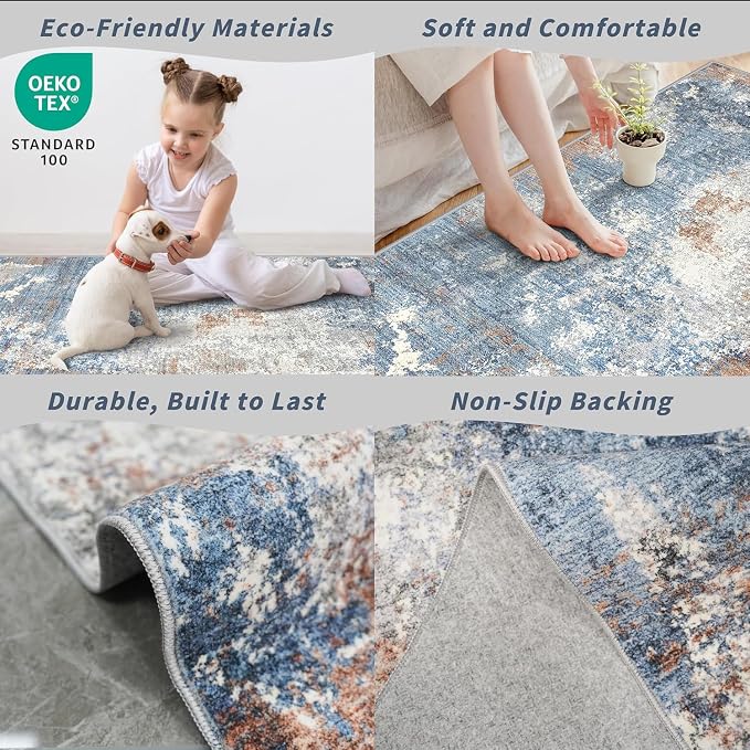 3x7 Kitchen Runner Rug – Washable Non-Slip Modern Abstract Neutral Carpet - Image 3