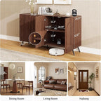 59" Walnut Arched Sideboard Buffet Cabinet - Image 2