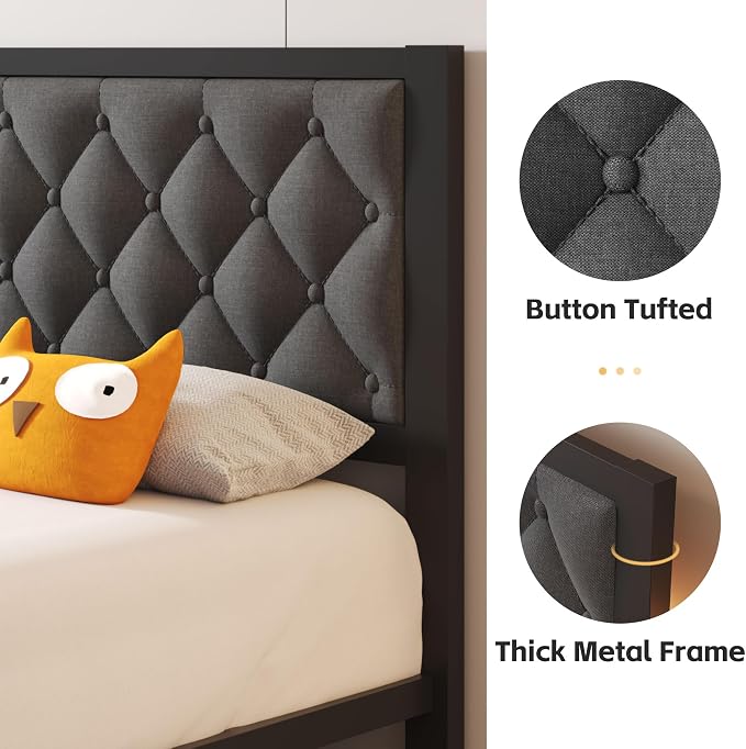 Fluest Twin Bed Frame with Headboard Linen Upholstered Bed Frame Platform - Image 4