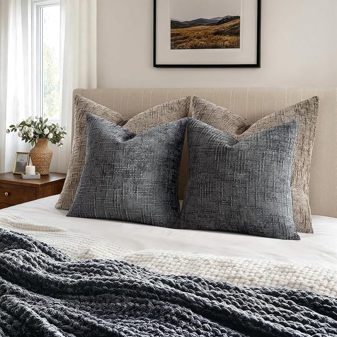 MIULEE Chenille Textured Throw Pillow Covers Dark Grey 18x18 Set of 2 | Slubby - Image 5