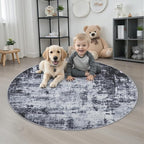 Round Area Rug Living Room: 4 ft Modern Washable Carpet Dark | - Image 2