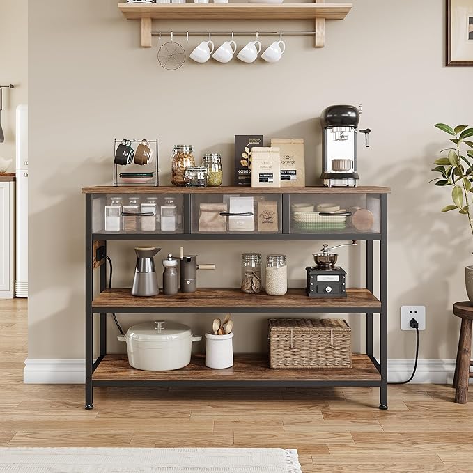 Lulive Entryway Table with Power Outlets, Console Table with 3 Fabric Drawers - Image 7