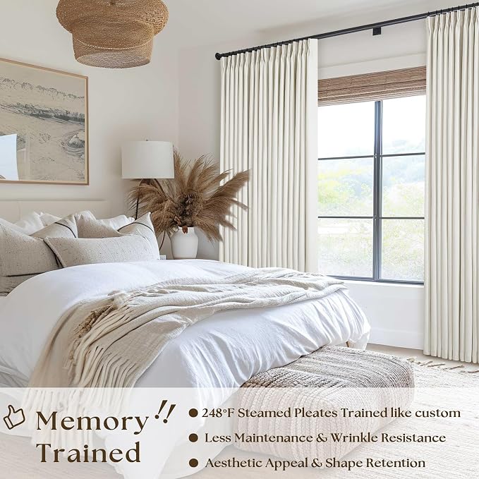 Natural Pinch Pleat 100% Blackout Linen 102 Inch Long Curtains 60 Inch Wide | 2 - Image 2