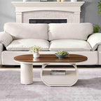 Modern Oval Coffee Table, 47.24" Brown Wood Top Coffee Table - Image 2