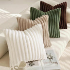 decorUhome Fall Faux Fur Throw Pillow Covers 12x20 Set of 2 Olive Green | - Image 5