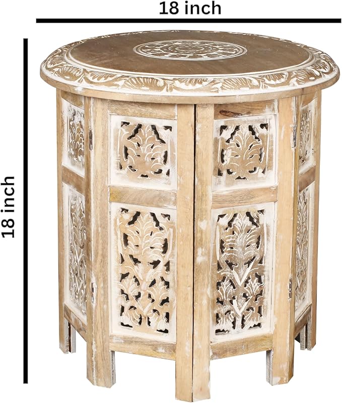 Lightnpro Hand Carved Solid Mango Wood Octagonal Accent Table - Image 3