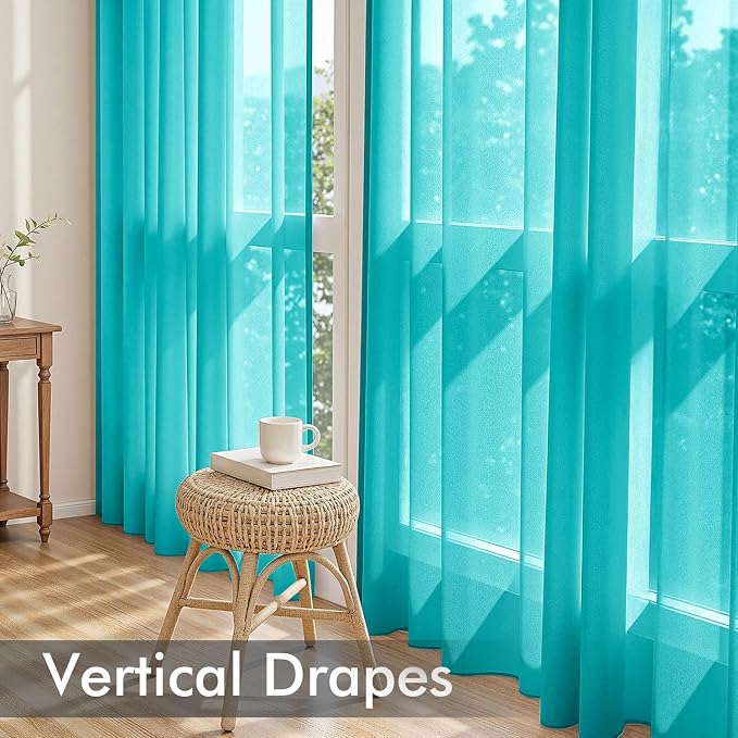 MIULEE Turquoise Sheer Curtains 84 Inches Long 4 Panels 42 x 84 Inches | Light - Image 5