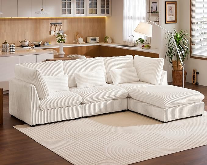 115" Oversized Corduroy Couch Modular Sectional Sofa, Washable Cloud Couch - Image 4