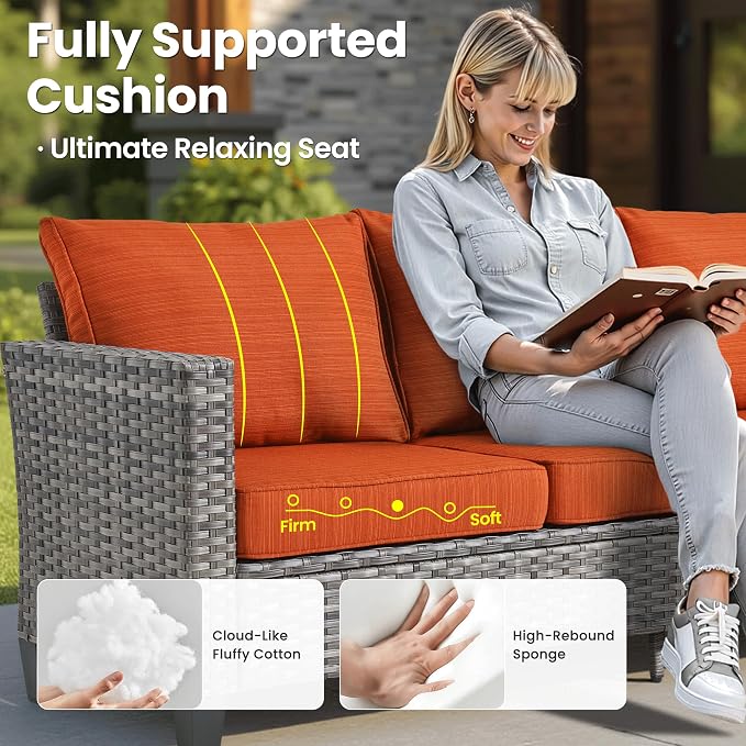 ovios 10 Pieces Patio Furniture Set, Outdoor Wicker Sofa Couch - Image 7