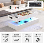 47.2" Large Lift Top Coffee Table, Modern High Glossy LED Coffee Tables - Image 3