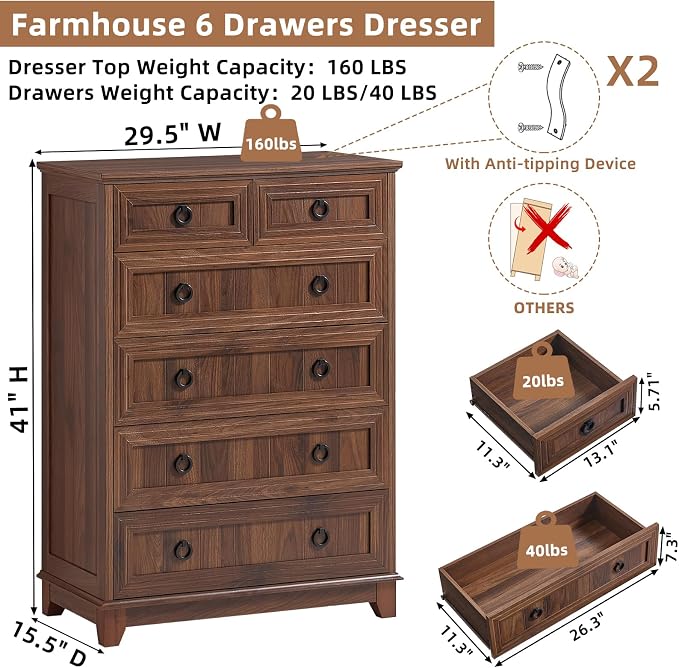 Joaxswe Farmhouse 6 Drawer Dresser - Image 2