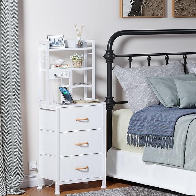 Furnulem Tall Nightstand with LED Lights and 3 Tier Shelves, Night Stand with 3 - Image 2