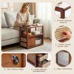 Tiita Rattan Nightstand Side Table, Bamboo Accent Bedside Tables, Glass Coffee - Image 4