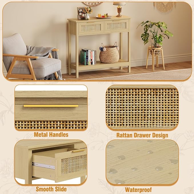 Trironsun Farmhouse Rattan Console Table - Image 8