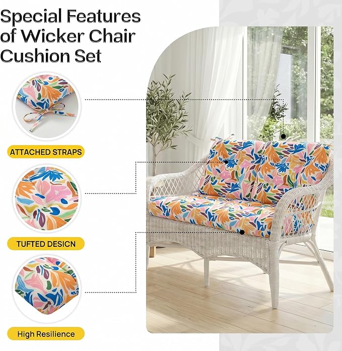 1 MIDDLE ONE Wicker Chair Cushions 3 Pieces Set - Image 5