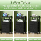 Furnulem Night Stand with Charging Station, 4 Drawer Dresser with Storage Shelf - Image 6