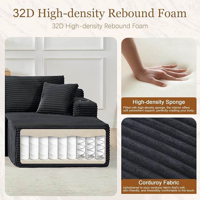 125" Modular Sectional Sleeper Sofa, Boneless Cloud Couch - Image 3
