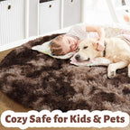Amdrebio Brown Tan Fluffy Shag Round Circle Area Rug 4Ft - Image 2