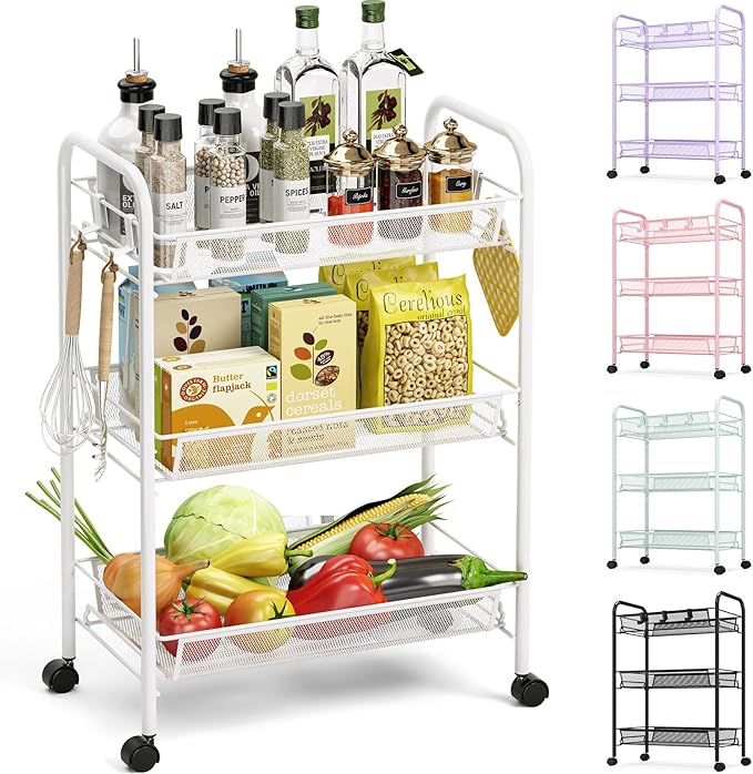TOOLF 3-Tier Metal Rolling Cart, Mesh Wire Easy Assemble Utility Cart, Storage by TOOLF