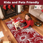 Findosom Christmas Runner Rug 2x8, Non Slip High-Low Textured Floral Washable - Image 4