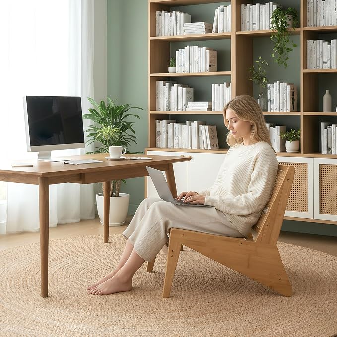 Welnow Mid Century Rattan Accent Chair, Bamboo Wood Lounge Chair - Image 8
