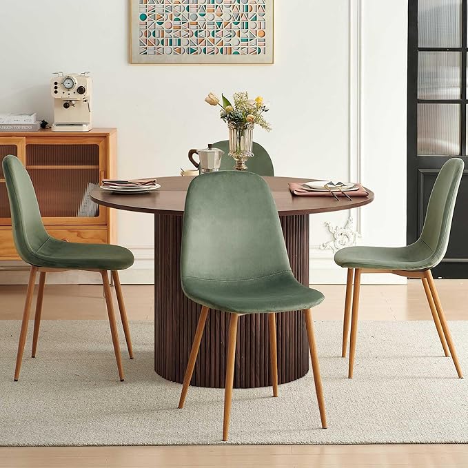 Dining Table Set for 4, Mid Century Modern 47 Inch Wooden Round Dining Table Set - Image 5