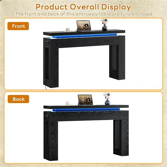 LIKIMIO Console Table with Drawers, Modern Entryway Table with LED Lights and - Image 5