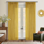 Pinch Pleated Mustard Yellow Linen Curtains 84 Inches Long 2 Panels Set | - Image 9