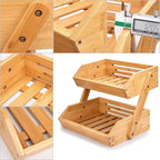 Merysen 2 Tier Fruit Basket For Kitchen- Bamboo Fruit and Vegetable Storage - Image 4