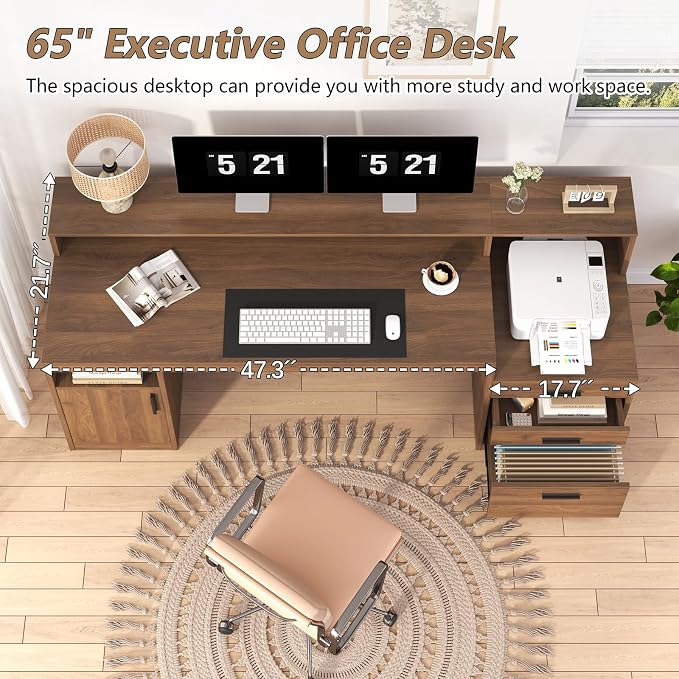 YOMILUVE Computer Desk with 3 Drawers & Storage Shelves, 65 Inch Home Office - Image 4