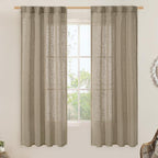 Taupe Semi Sheer Window Linen Curtains 63 Inch Length by LAMIT