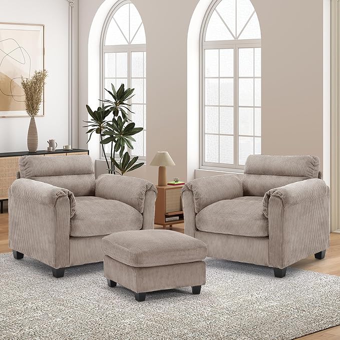 HAOMARKETS Corduroy 3-Piece Sofa Set, Upholstered Ottoman and Accent Chair Sofa - Image 6