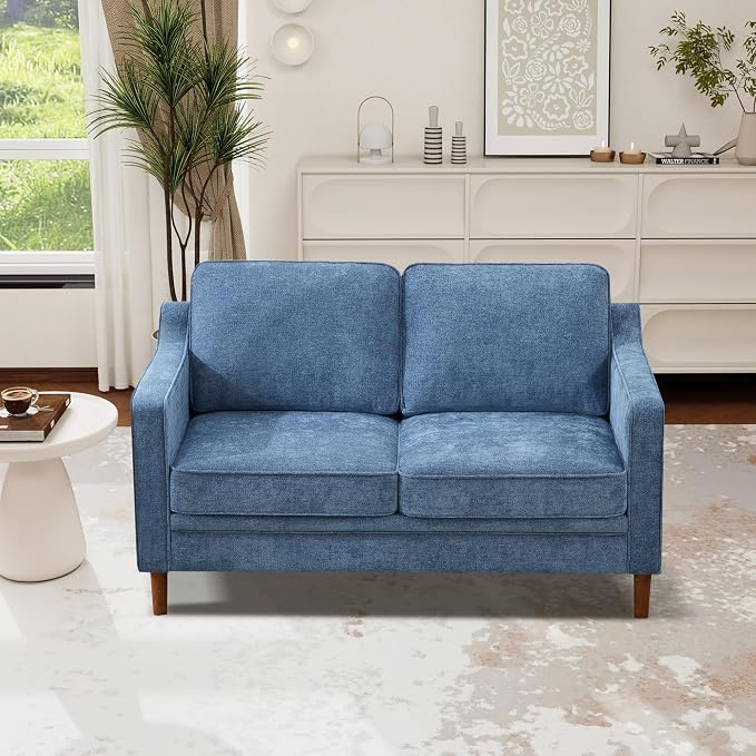 Kingfun 56" Chenille Sofa, Loveseat Couch, Mid Century Modern Love Seat Couches - Image 3
