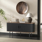 55''W Black Cabinet with Storage, Media Console, Tambour TV Stand, Television by FiveWillowise