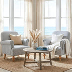 Blue Striped Linen Fabric Accent Chairs Set of 2, Coastal Upholstered Armchairs - Image 5