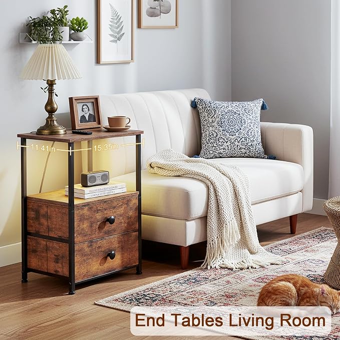 LOAKEKEL Night Stand Set 2, LED Nightstand - Image 8