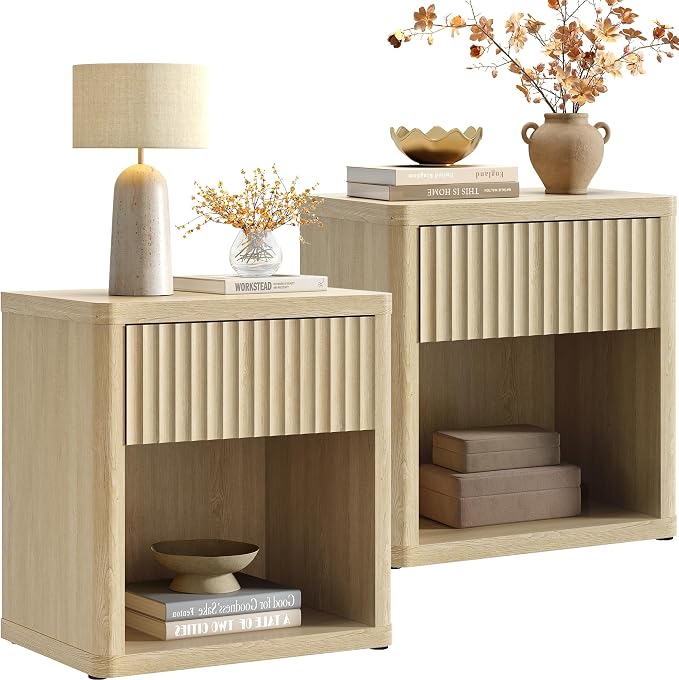 SICOTAS Night Stand Set 2 with Large Drawer 24" Tall Fluted Modern Nightstands by SICOTAS