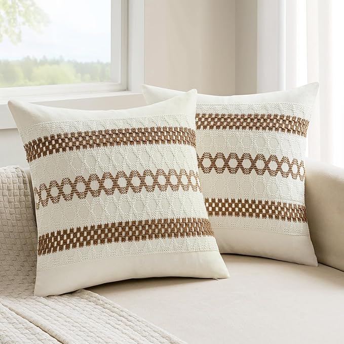 MIULEE Set of 2 Coco Brown Boho Decorative Pillow Covers 20x20 Inch | Farmhouse by MIULEE