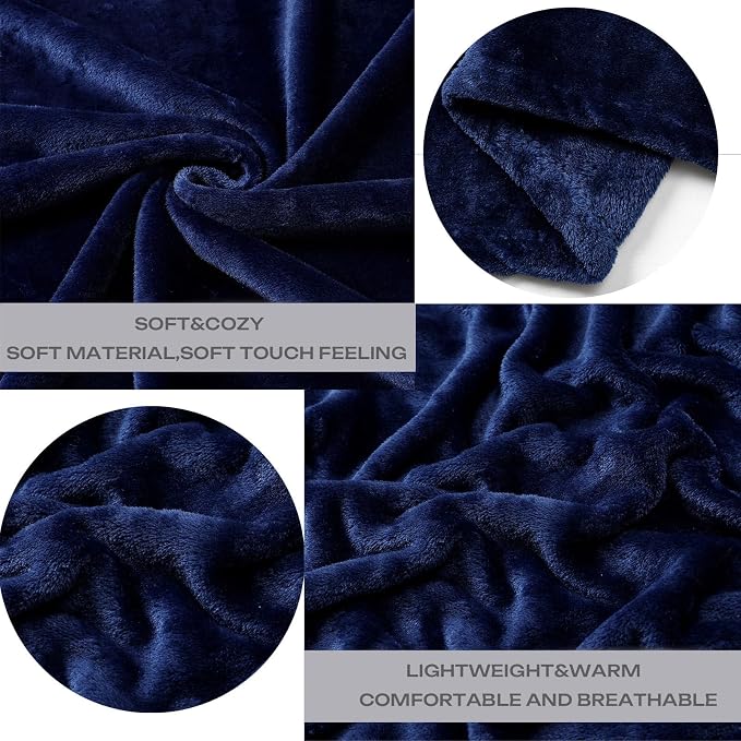 Fleece Plush Throw Blanket Navy Blue 60"x80"for Couch Fuzzy Cozy Flannel | - Image 4