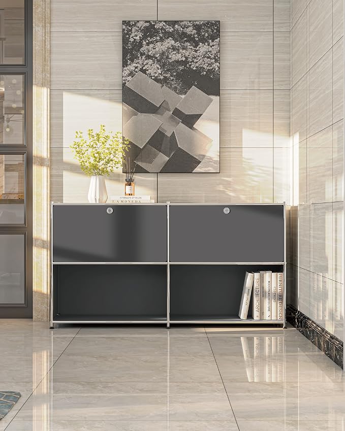 Metal Sideboard with 2 Flap Doors, DIY Modern Home Furnishing, Foyer - Image 2
