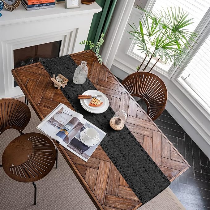 Macrame Table Runner Pure Black Boho Table Runners - Image 6