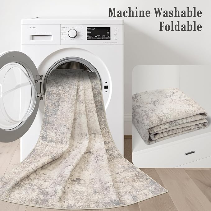 8x10 Area Rug Living Room: Modern Washable Soft Carpet Brown Beige | - Image 4