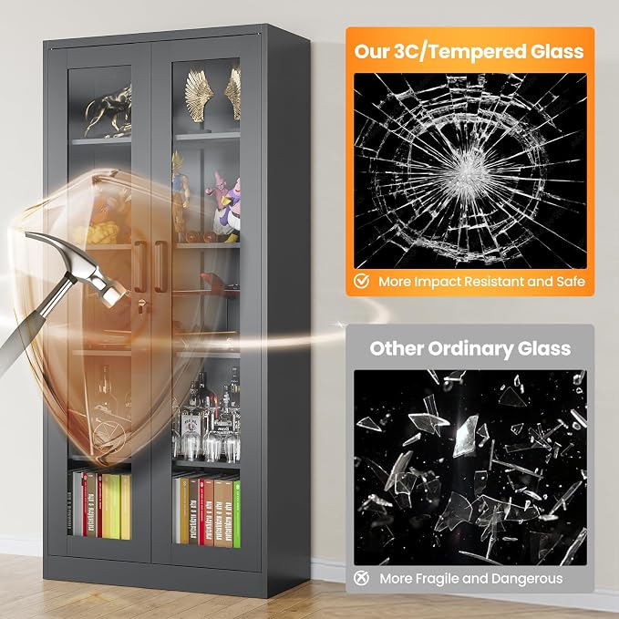 Locking Display Cabinet with Glass Door, 71”H Metal Curio Cabinets with - Image 4