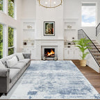 4x6 Area Rugs for Living Room: Washable Abstract Blue White Badroom Carpet | by GENTDRIZZ