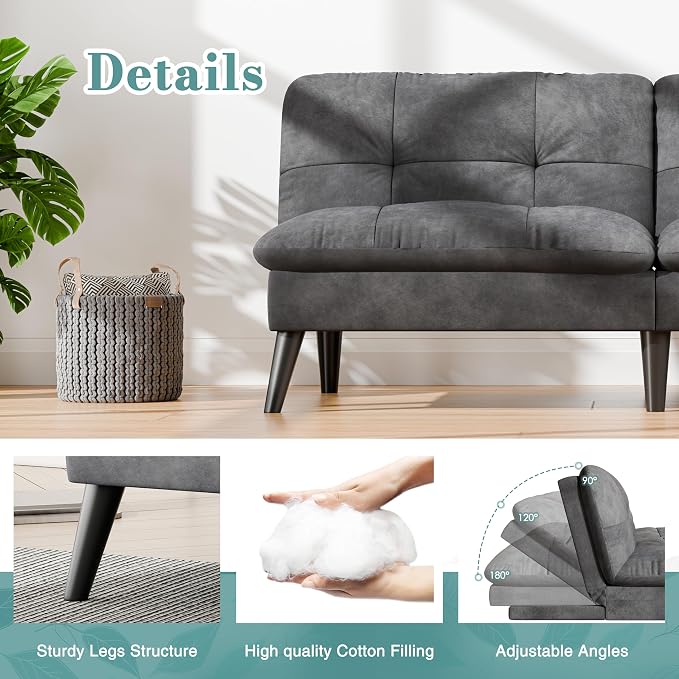 Shintenchi Futon Sofa Bed, Foldable Small Velvet Couch Bed - Image 6