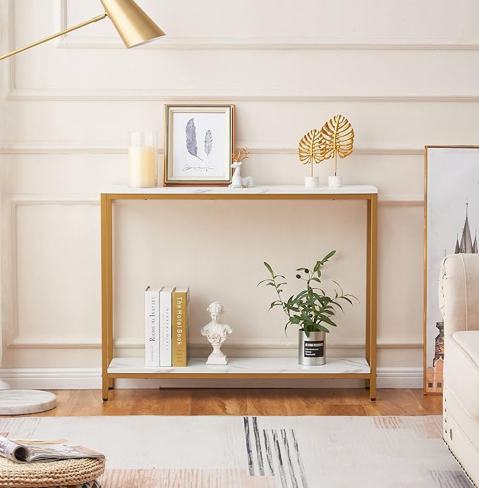 loglus Console Table for Entryway, Faux Marble MDF Indoors Sofa Table - Image 3
