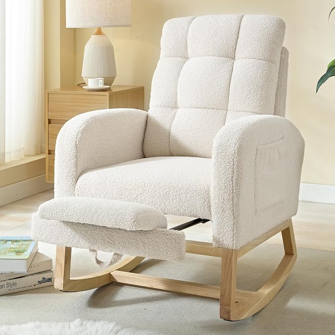 NIOIIKIT Modern Nursery Rocking Chair, Teddy Upholstered Rocking Chair by NIOIIKITFURNITURE