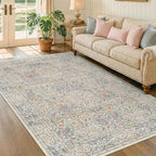 Washable Beige Blue 5x8 Area Rug - Image 3