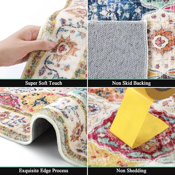 HEBE Hallway Runner Rug 2'8''x12', Washable Non Slip Kitchen Rug Runner | Soft - Image 3