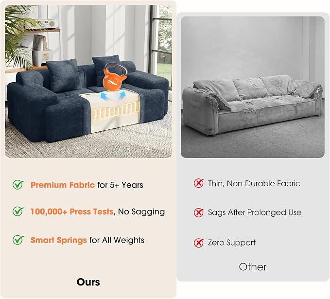 83.5" Boneless Loveseat with 2 Ottoman, Cloud Comfy Sofa Bed, Modular Sofa - Image 5